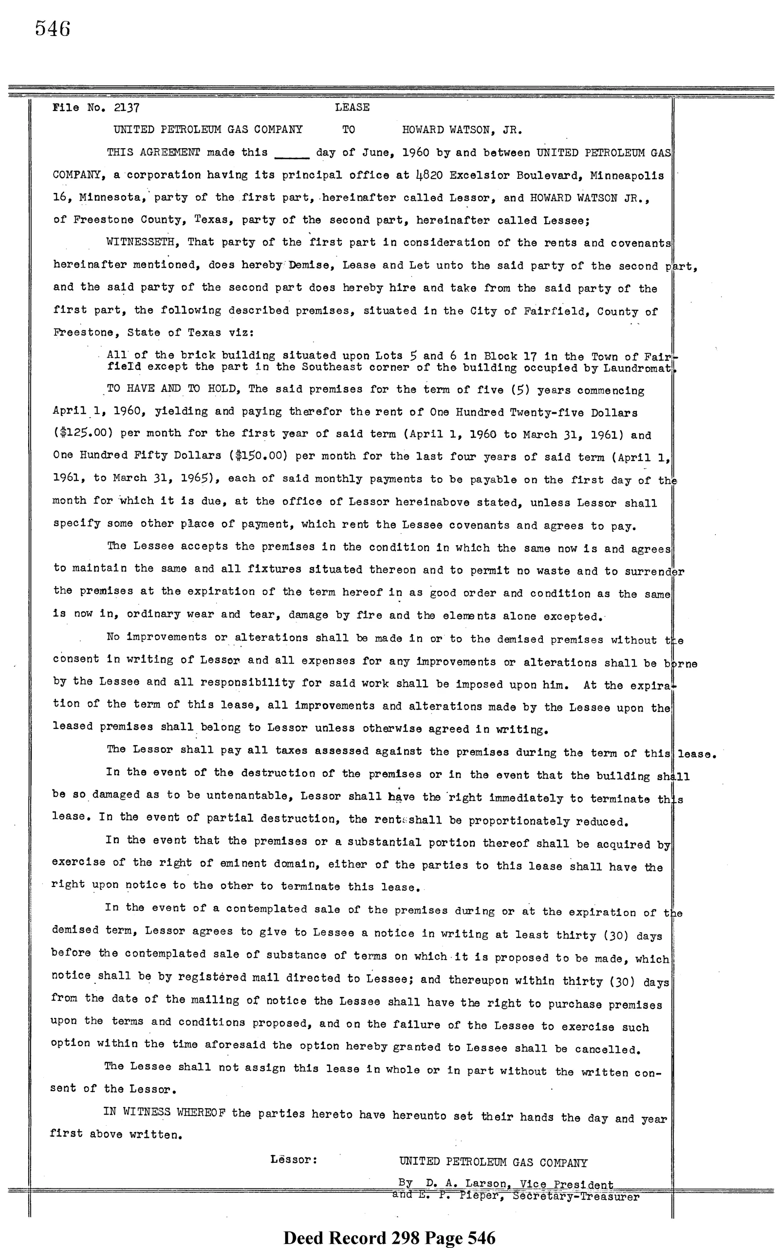 United Petroleum Corp - Recorded Lease (Vol. 298, Page 546)